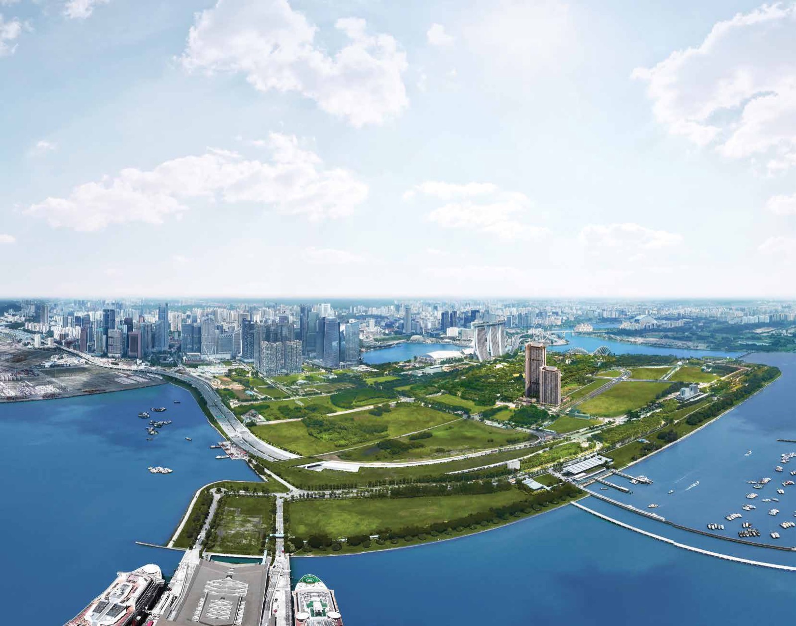 One Marina Gardens in the Marina South coastal panorama, with the Central Business District beyond — artist's impression