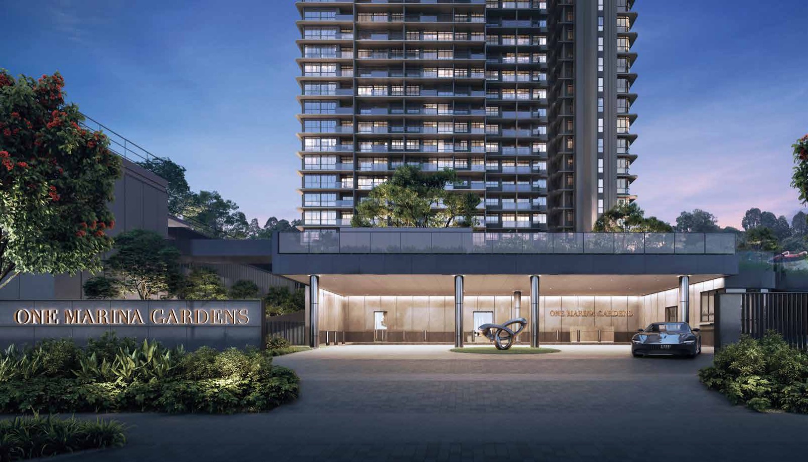 One Marina Gardens arrival court and drop-off — artist's impression