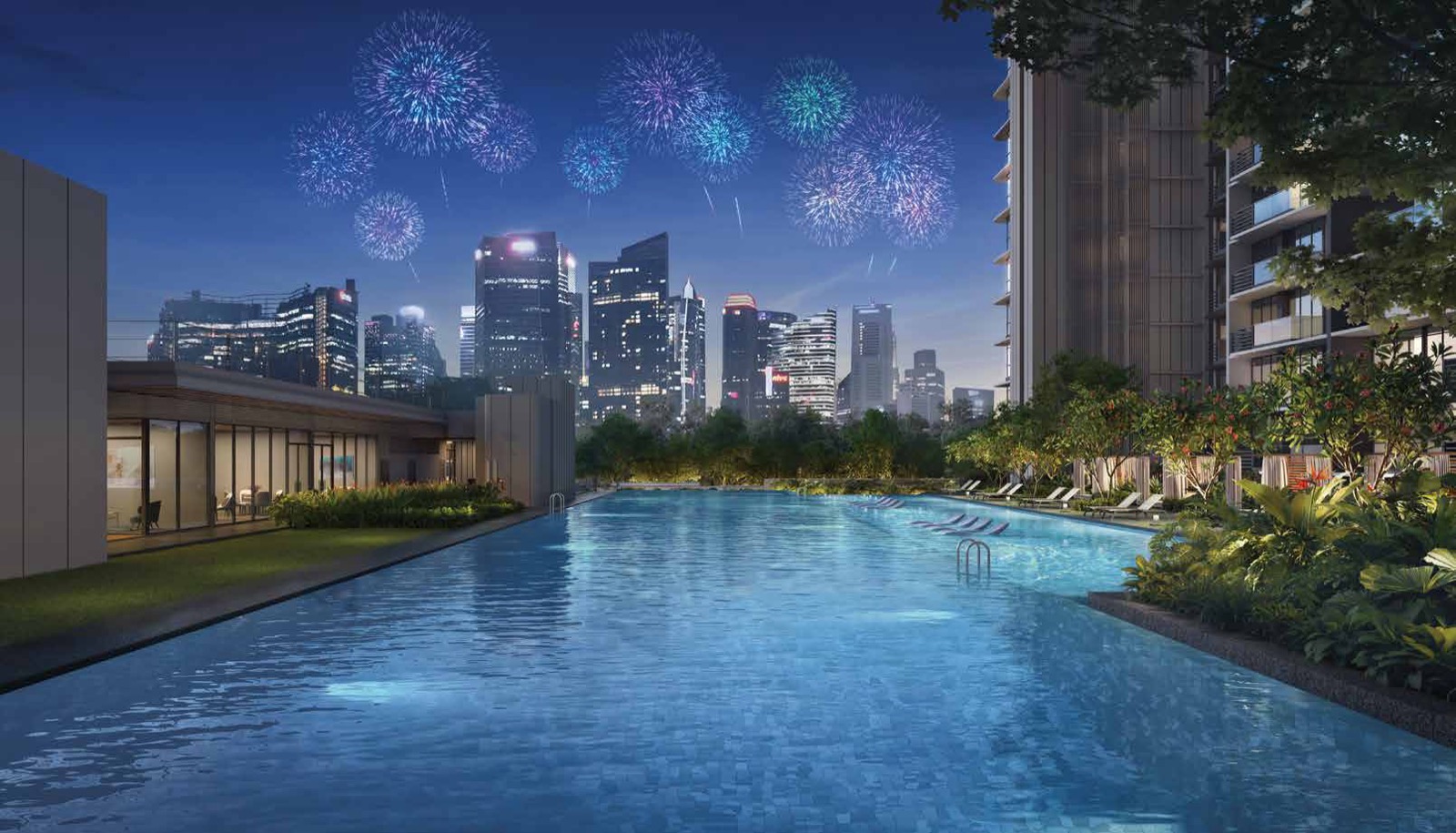 One Marina Gardens 50m pool and pool deck on the second-level landscape deck — artist's impression