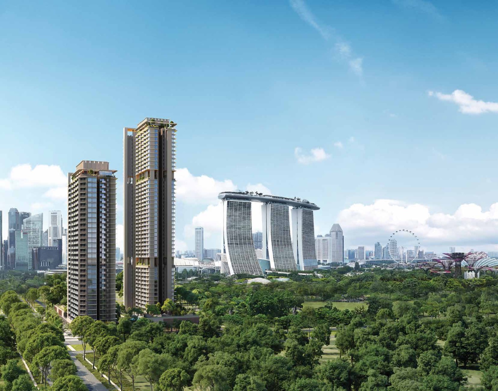 One Marina Gardens sky gardens and sky terraces on the towers — artist's impression